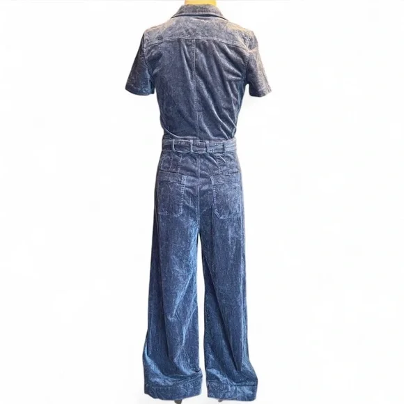 💎Anthropologie Maeve Corduroy Blue Jumpsuit with Belt - Picture 4 of 6